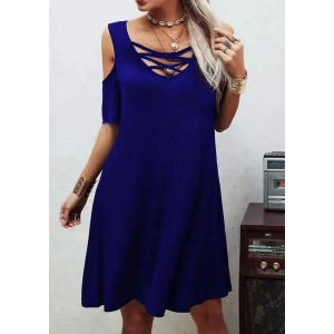 USLUCAN ALIŞVERİŞ Dekolteli Bağcık Detay Viskon Kumaş Elbise