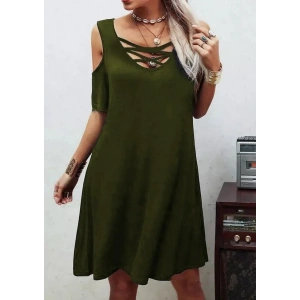 USLUCAN ALIŞVERİŞ Dekolteli Bağcık Detay Viskon Kumaş Elbise