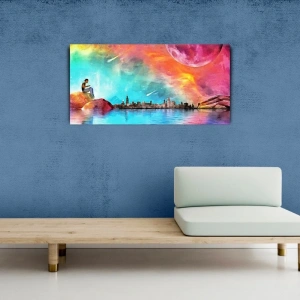 USLUCAN ALIŞVERİŞ Deniz , Ay ve Şehir Silüeti Kanvas Tablo 60 x 120