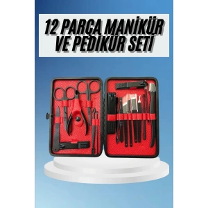 USLUCAN ALIŞVERİŞ Deri Çantalı Siyah Paslanmaz Çelik 17 Parça Manikür Pedikür Seti