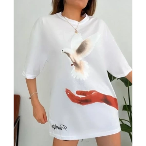 USLUCAN ALIŞVERİŞ Dijital Baskılı T-Shirt - Beyaz