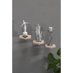 USLUCAN ALIŞVERİŞ Duvar Rafı Dekoratif 3 Adet Çiçeklik Altıgen Krem