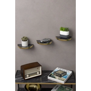 USLUCAN ALIŞVERİŞ Duvar Rafı Dekoratif 3 Adet Çiçeklik Oval Altın Bendir