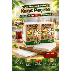 USLUCAN ALIŞVERİŞ Ecco Green Kağıt Peçete 100’lü 2 Adet 23x25 cm Ekonomik Paket