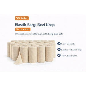 USLUCAN ALIŞVERİŞ Elastik Sargı Bezi Krep 5 cm x 4 m 50 Adet Esnek Krep Bandaj Elastik Sargı Bezi Seti