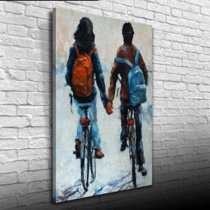 USLUCAN ALIŞVERİŞ Elele Bisiklet Süren Sevgililer Yağlıboya Kanvas Tablo 50 x 70