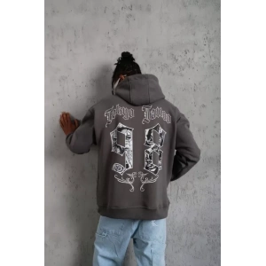 USLUCAN ALIŞVERİŞ Erkek 98 Baskılı Kapşonlu Sweat - Gri