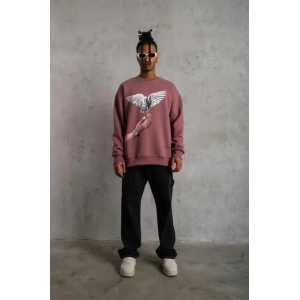 USLUCAN ALIŞVERİŞ Erkek Güvercin Baskılı Sweatshirt - Gül Kurusu