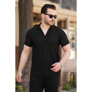 USLUCAN ALIŞVERİŞ Erkek Ottoman Kumaş Apaj Yaka Kısa Kollu Gömlek