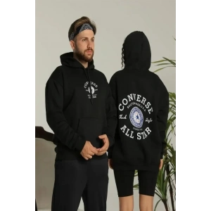 USLUCAN ALIŞVERİŞ Erkek Sırt Baskılı Oversize Üç İplik Kapüşonlu Hoodie Sweatshirt - Siyah