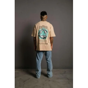 USLUCAN ALIŞVERİŞ Erkek Sırt Baskılı T-shirt - Bej