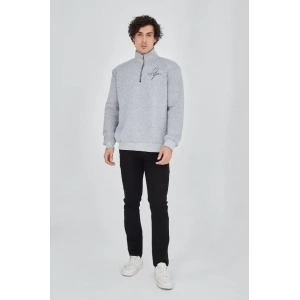 USLUCAN ALIŞVERİŞ Erkek Yarım Fermuarlı Baskılı Sweat - Gri