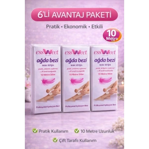 USLUCAN ALIŞVERİŞ Essweet Ağda Bezi 10 Metre Dilim Profesyonel Epilasyon Bezi Çift Taraflı Kullanım Yırtılmaz Dayanıklı Ağda Bandı 6 Paket
