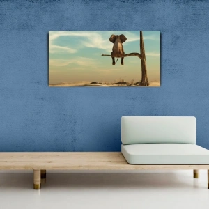 USLUCAN ALIŞVERİŞ Fil, Çöl ve Kuru Ağaç Retro Kanvas Tablo 60X120