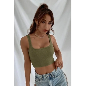 USLUCAN ALIŞVERİŞ Fitilli Kalın Askılı Pamuklu Örme Crop Bej