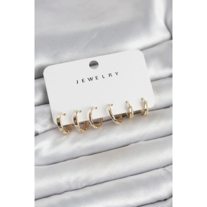 USLUCAN ALIŞVERİŞ Gold Renk Pirinç 3 Çift Kadın Küpe Seti