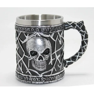USLUCAN ALIŞVERİŞ Gotik Kurukafa 3D Kabartmalı Paslanmaz Çelik Kupa Bardak