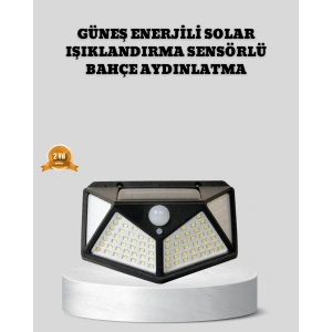 USLUCAN ALIŞVERİŞ Güneş Enerjili Aydınlatma 100 LED Sensörlü Solar Dış Mekan Lamba