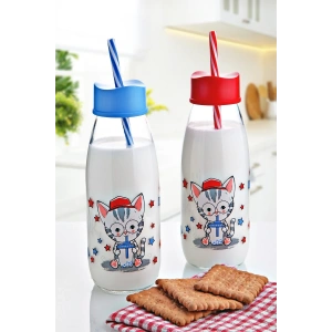 USLUCAN ALIŞVERİŞ Hayvan Figürlü Pipetli Su Ve Süt Şişesi Cam 500 ML
