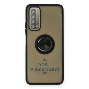 USLUCAN ALIŞVERİŞ Huawei P Smart 2021 Kılıf Montreal Yüzüklü Silikon Kapak - Siyah
