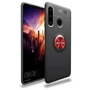 USLUCAN ALIŞVERİŞ Huawei Y6P Kılıf Range Yüzüklü Silikon - Siyah-Kırmızı
