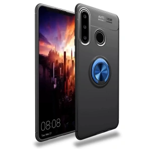 USLUCAN ALIŞVERİŞ Huawei Y6P Kılıf Range Yüzüklü Silikon - Siyah-Mavi
