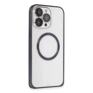 USLUCAN ALIŞVERİŞ iPhone 14 Pro Kılıf Metal Bumper Magneticsafe Kapak - Derin Mor