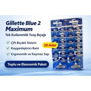 USLUCAN ALIŞVERİŞ Jilet Blue 2 Maximum Tek Kullanımlık Tıraş Bıçağı 20 Adet Ekonomik Paket