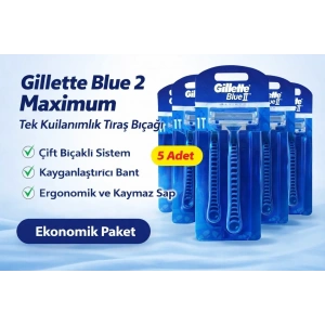 USLUCAN ALIŞVERİŞ Jilet Blue 2 Maximum Tek Kullanımlık Tıraş Bıçağı 5 Adet Ekonomik Paket