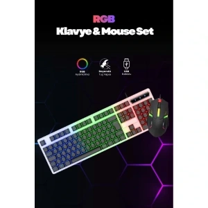 USLUCAN ALIŞVERİŞ Kablolu Işıklı Gaming Standart Türkçe Q Klavye Ve Mouse Seti