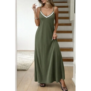 USLUCAN ALIŞVERİŞ Kadın Ip Askılı V şerit Yakalı Uzun Viskon Elbise