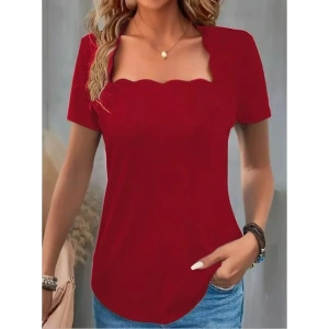 USLUCAN ALIŞVERİŞ Kadın Kısa Kollu Kare Lazer Yakalı Janjan Krep Bluz