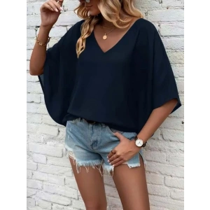 USLUCAN ALIŞVERİŞ Kadın Kısa Kollu V Yakalı Salaş Viskon Bluz