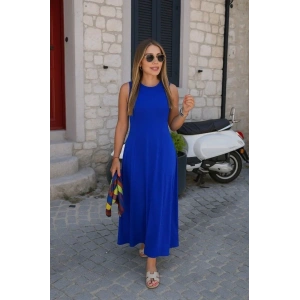 USLUCAN ALIŞVERİŞ Kadın Sıfır Kollu Bisiklet Yaka Viskon Elbise