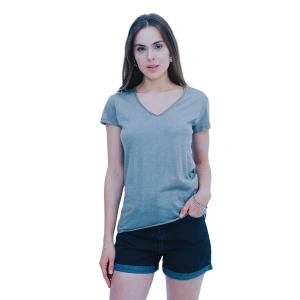 USLUCAN ALIŞVERİŞ Kadın V Yaka Basic Pamuklu T-Shirt Siyah