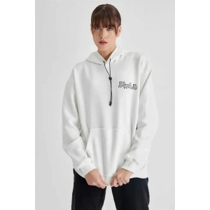 USLUCAN ALIŞVERİŞ Kapüşonlu Sırt Baskılı Üç İplik Oversize Sweatshirt - Beyaz