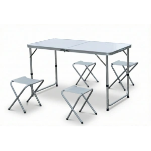 USLUCAN ALIŞVERİŞ Katlanabilir Alüminyum Kamp Masa 4lü Tabure Seti