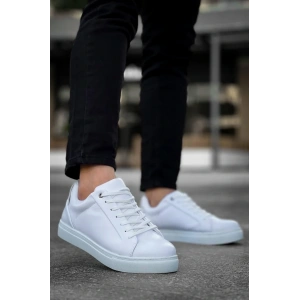 USLUCAN ALIŞVERİŞ KB-BX1  Kuback Beyaz Cilt Yüksek Beyaz Taban Günlük Erkek Ayakkabı