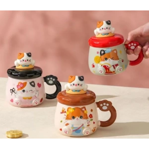 USLUCAN ALIŞVERİŞ Kedi Desenli Figürlü Seramik Bardak