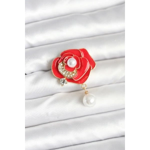 USLUCAN ALIŞVERİŞ Kırmızı Gül İncili Model Broş
