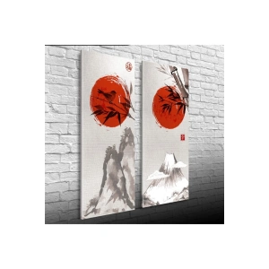 USLUCAN ALIŞVERİŞ Kırmızı Longji Iki Parça Canvas Tablo (30x70)