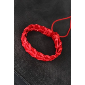 USLUCAN ALIŞVERİŞ Kırmızı Örgü Deri Erkek Bileklik