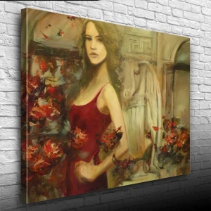 USLUCAN ALIŞVERİŞ Kırmızılı Kadın Yağlıboya Kanvas Tablo 50 x 70