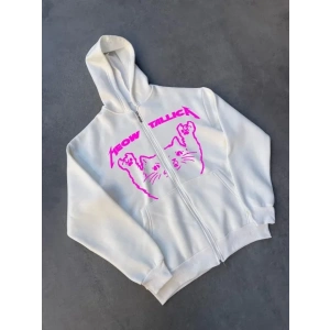 USLUCAN ALIŞVERİŞ Kışlık Baskılı Fermuarlı Kapüşonlu Hırka - Beyaz