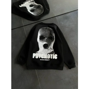 USLUCAN ALIŞVERİŞ Kışlık Bisiklet Yaka Baskılı SweatShirt - Siyah