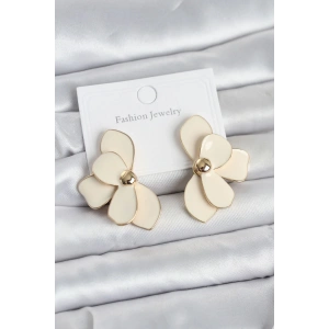 USLUCAN ALIŞVERİŞ Krem Mineli Lotus Model Pirinç Kadın Küpe