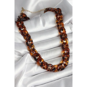 USLUCAN ALIŞVERİŞ Leopar Desenli Mika Kalın Zincir Kadın Kolye