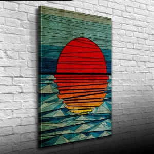 USLUCAN ALIŞVERİŞ Mavi Kırmızı Soyut Günbatımı Kanvas Tablo 50 x 70