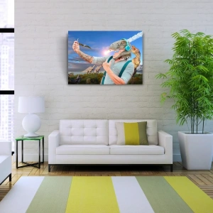 USLUCAN ALIŞVERİŞ Mavi Tonlarda Dinazor Başlı Adam Resmi Kanvas Tablo 50 x 70