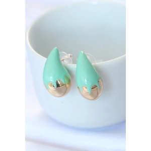 USLUCAN ALIŞVERİŞ Minimal Turkuaz Mineli Çift Renk Damla Küpe